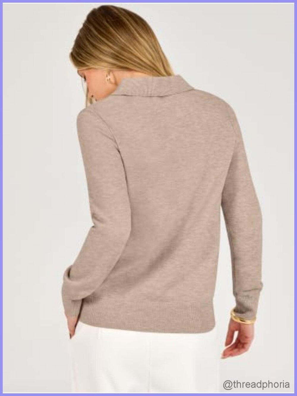 Polo Collared Knit Long Sleeve Pullover Sweater for Women - Picture 3 of 6